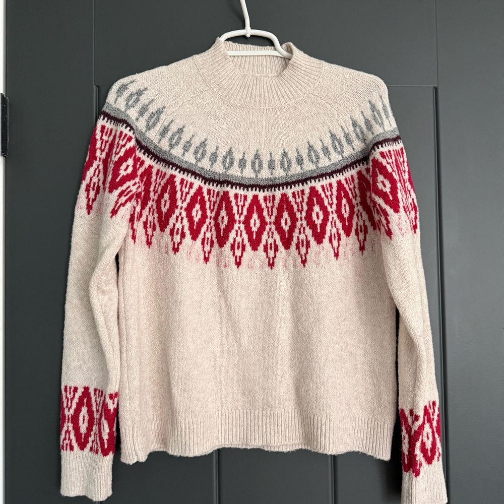 Lucky Brand Cream and Red Geometric Sweater
